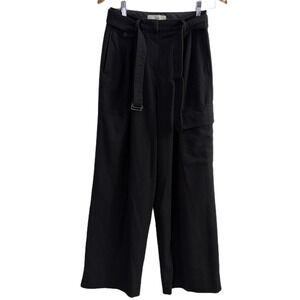 Dunst Carpenter Pants Womens Size Small Black Wool Blend Belt Wide Leg